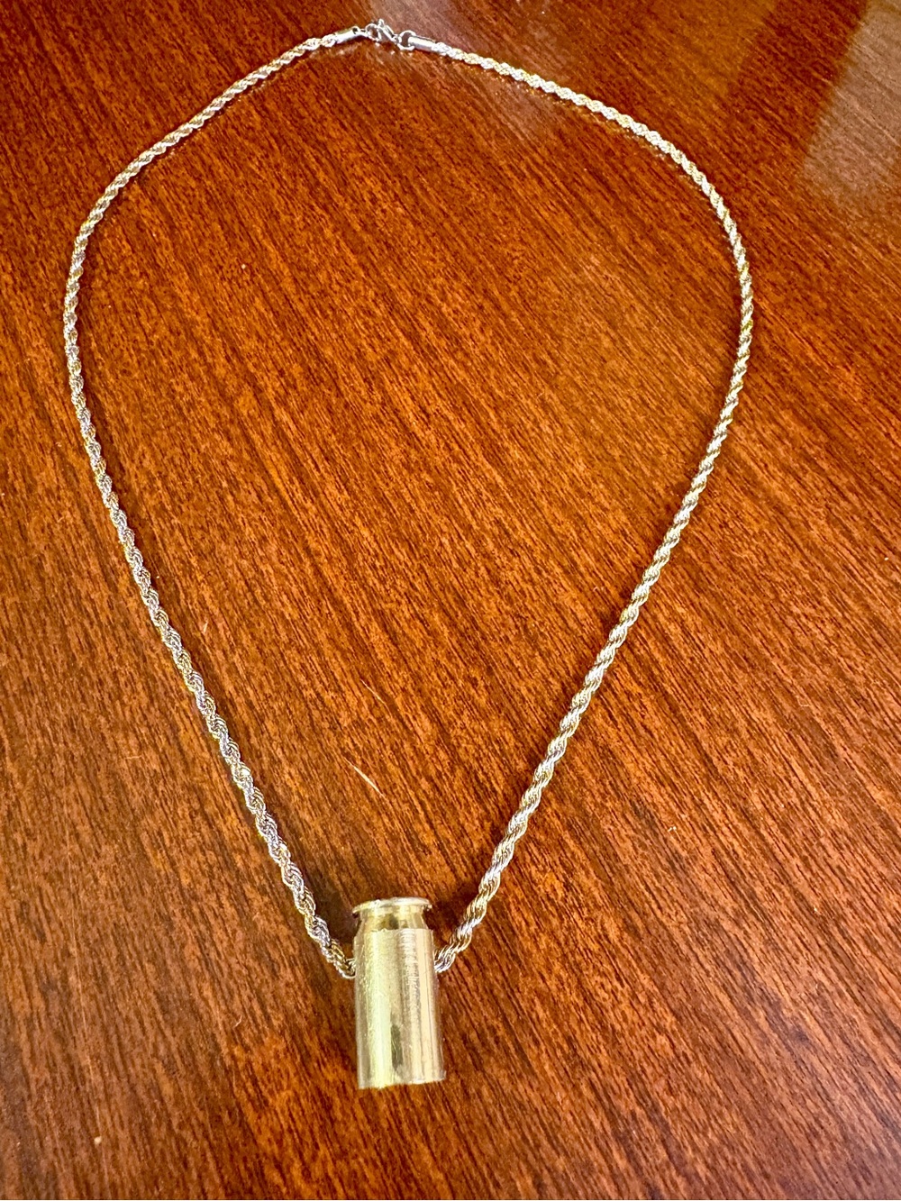 Two-Tone Silver and Gold Plate 24 inch .45 Brass Casing Rope Chain Necklace